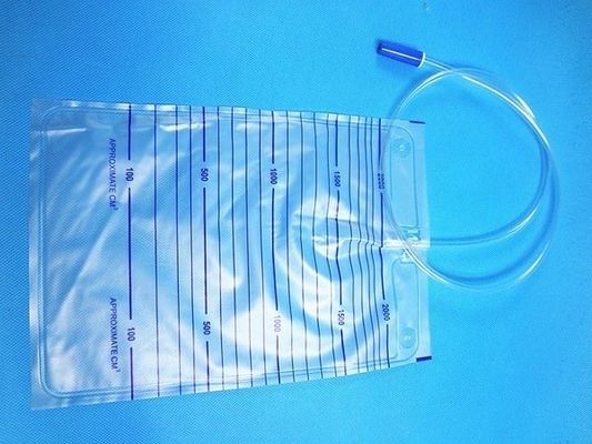 Productos médicos desechables Saco de orina 2000 ml con tornillo, empuje, válvula cruzada