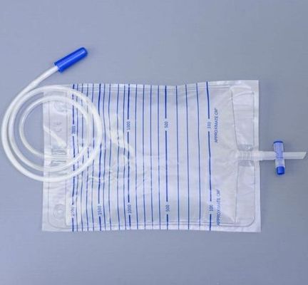 Productos médicos desechables Saco de orina 2000 ml con tornillo, empuje, válvula cruzada