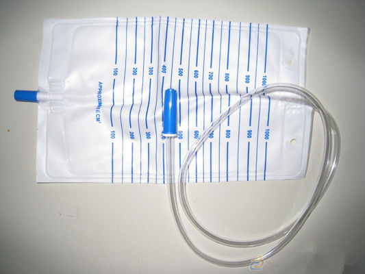 Productos médicos desechables Saco de orina 2000 ml con tornillo, empuje, válvula cruzada